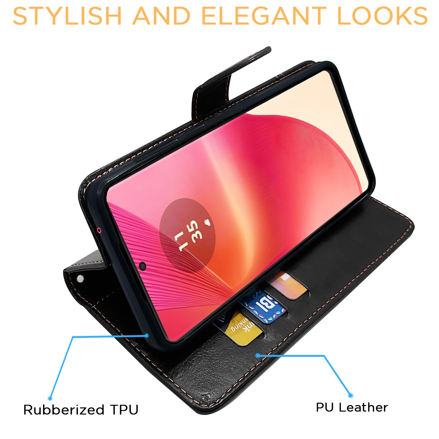 Pikkme Moto Edge 50 Fusion/G96 5G black & brown mobile flip cover – photo 5