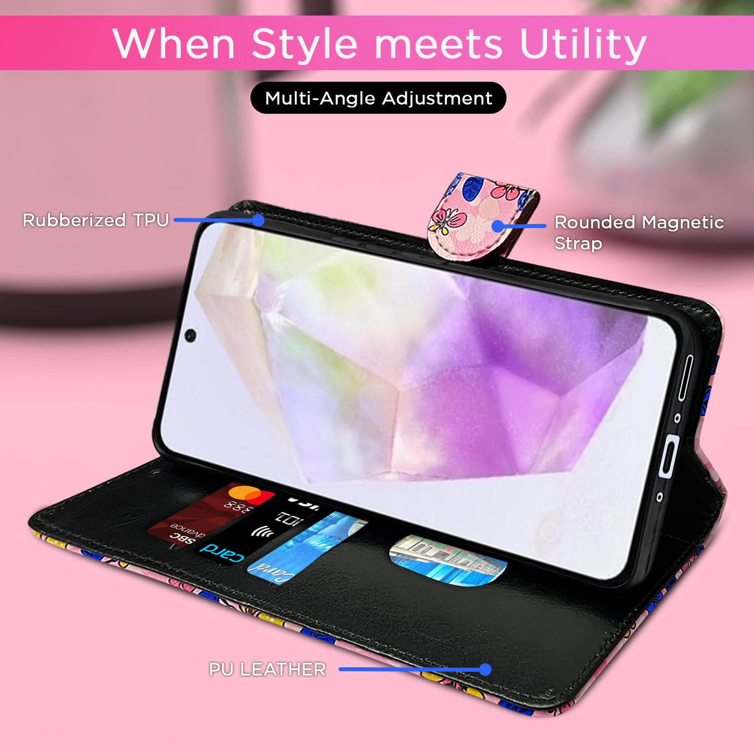 Samsung A56 5G wallet flip cover in pink flower by Pikkme – photo 5
