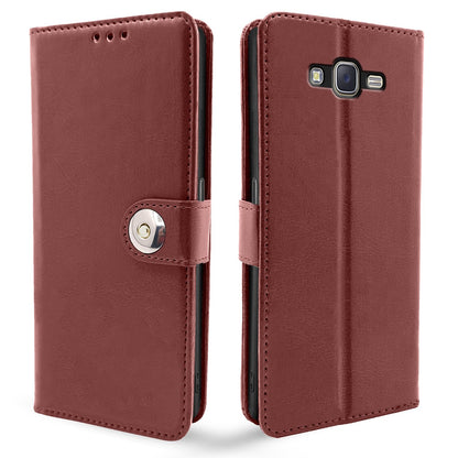 Samsung J7 2015/J7 mobile flip cover in button brown by Pikkme