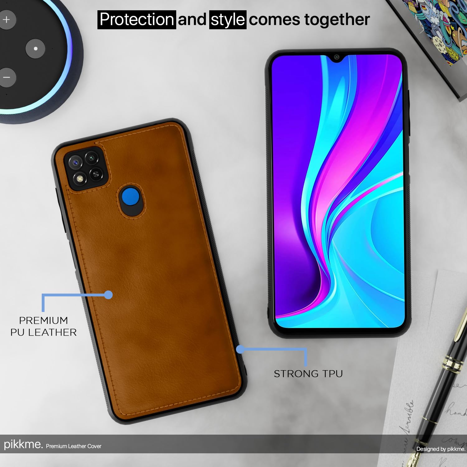 Pikkme brown Leather mobile cover for Redmi 10A/9/9C – photo 4