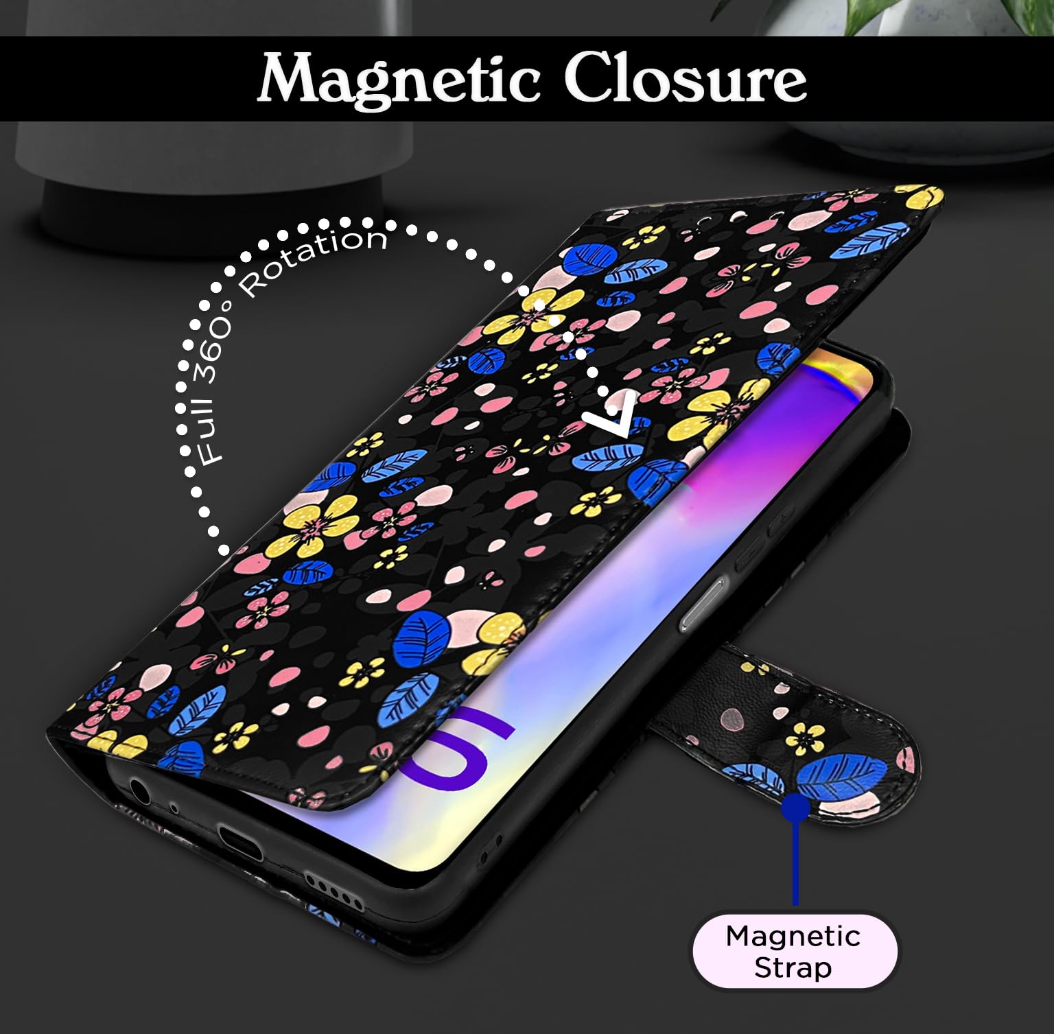 Pikkme Vivo Y16 Wallet black flower flip case – photo 6