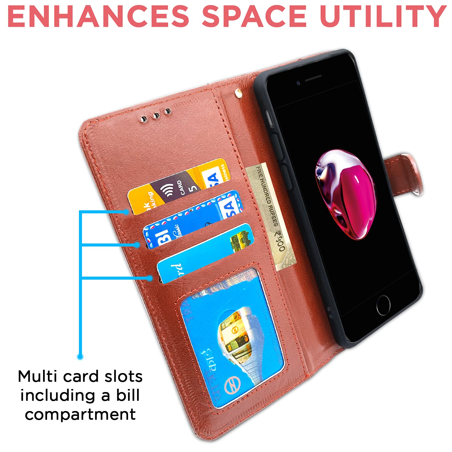 Brown Wallet wallet flip cover for iPhone SE 2020 – Pikkme – photo 3