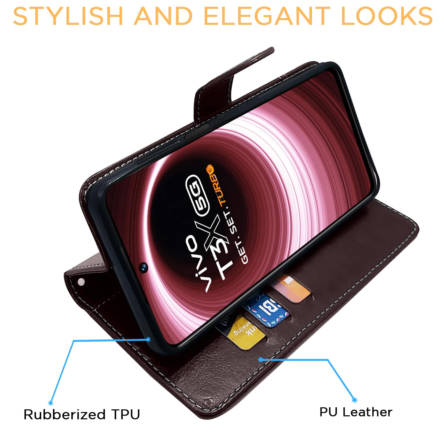 Pikkme Vivo T3x/Y200i 5G Magnetic coffee & brown wallet flip cover – photo 5