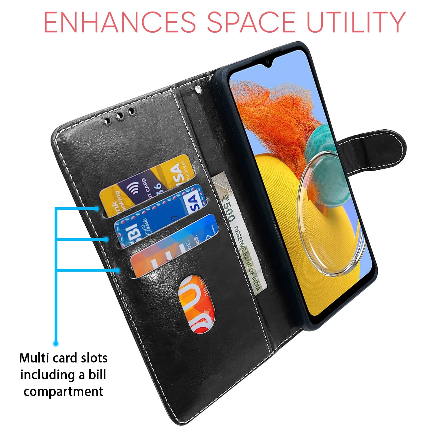 Pikkme Samsung M14 5G Magnetic black & brown wallet flip cover – photo 3