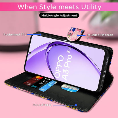 Oppo A3 Pro 5G wallet flip cover in pink flower by Pikkme – photo 5