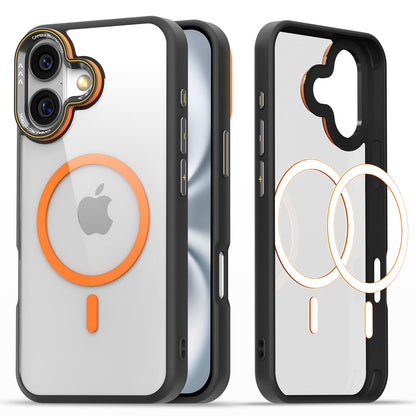 Black & orange mag-safe MagSafe back cover for iPhone 16 – Pikkme