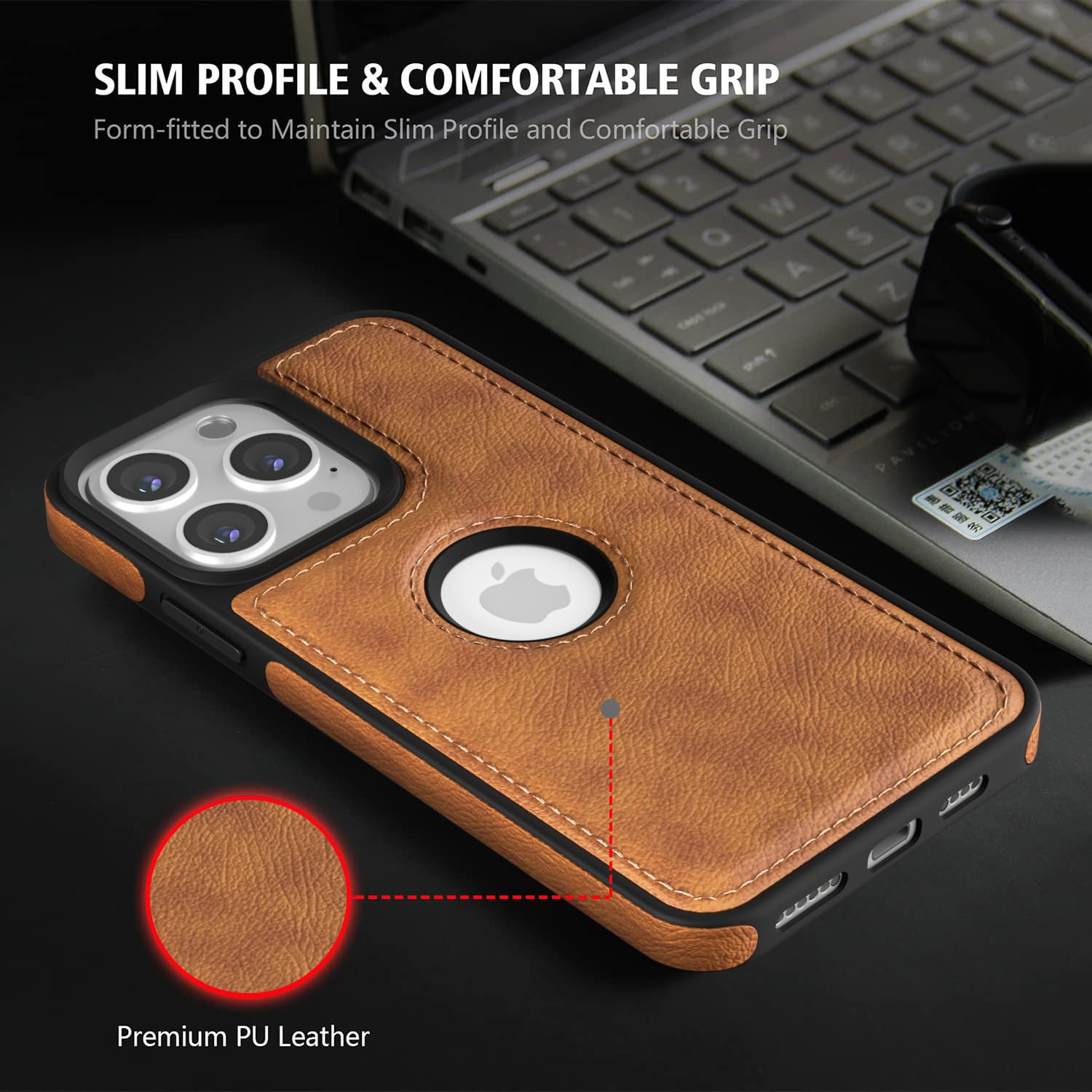 Pikkme brown Leather mobile back cover for iPhone 14 Pro Max – photo 3
