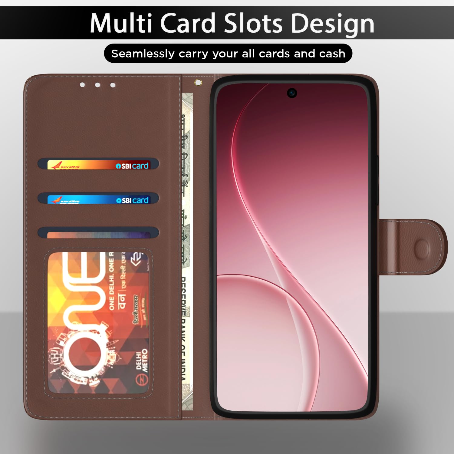 Oppo Reno 15C 5G wallet flip cover in tan by Pikkme – photo 5