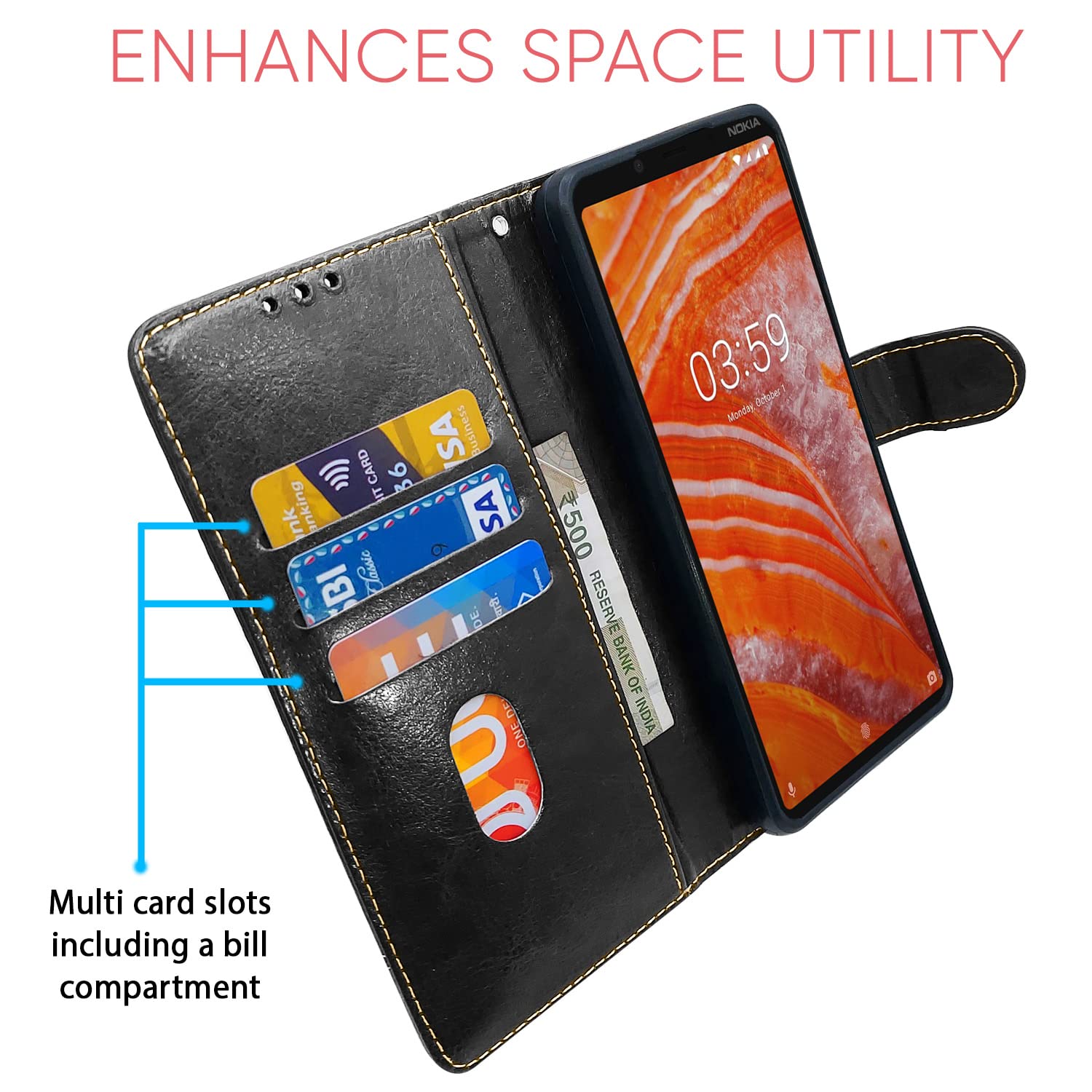 Nokia 3.1 Plus/3.1 Magnetic mobile flip cover in black & brown by Pikkme – photo 3