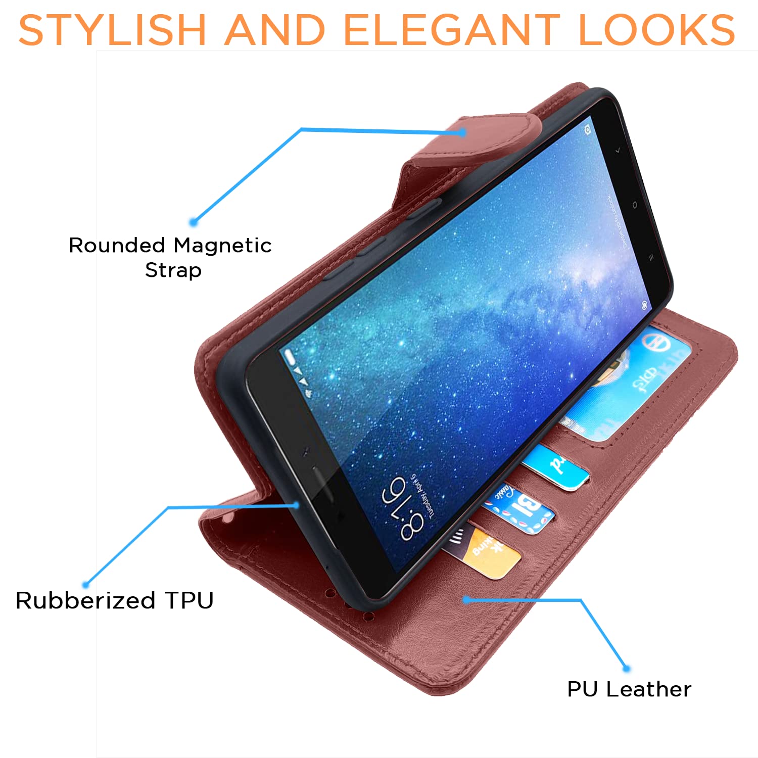 Pikkme Redmi 4 Vintage Flip Cover (Brown)