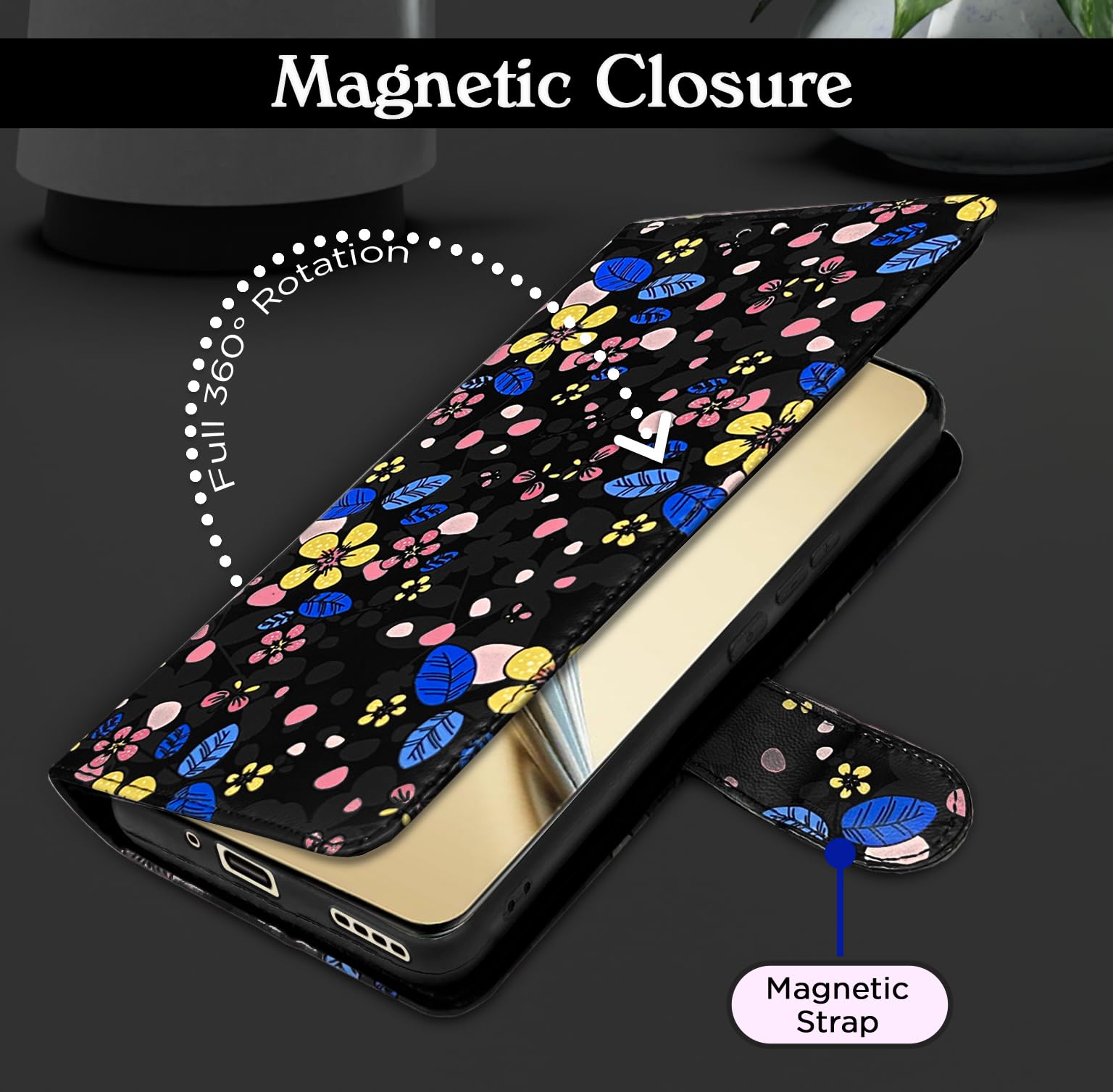 Black flower Wallet mobile flip cover for Realme 13 Pro/13 Pro Plus 5G – Pikkme – photo 6