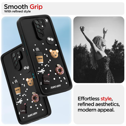 Pikkme Redmi 9 Prime/Poco M2 Cute Fun Cartoon 3D Bear Coffee Back Cover (Black)