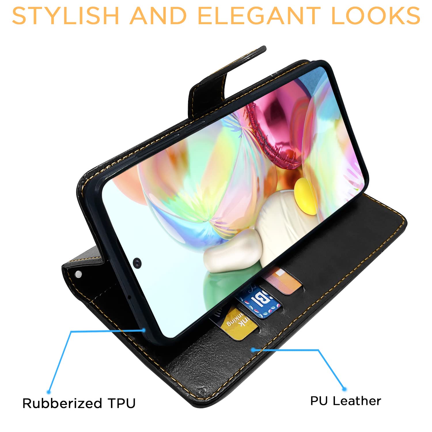 Pikkme Samsung Galaxy A71 Contrast Premium Leather Magnetic Flip Cover (Black & Brown)