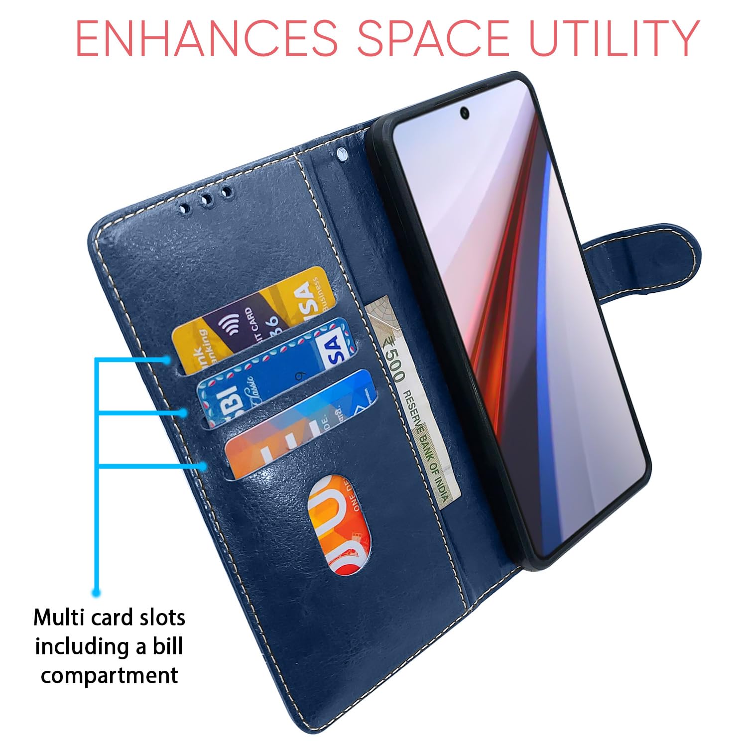 Blue & brown wallet flip cover for iQOO 12 5G – Pikkme – photo 4