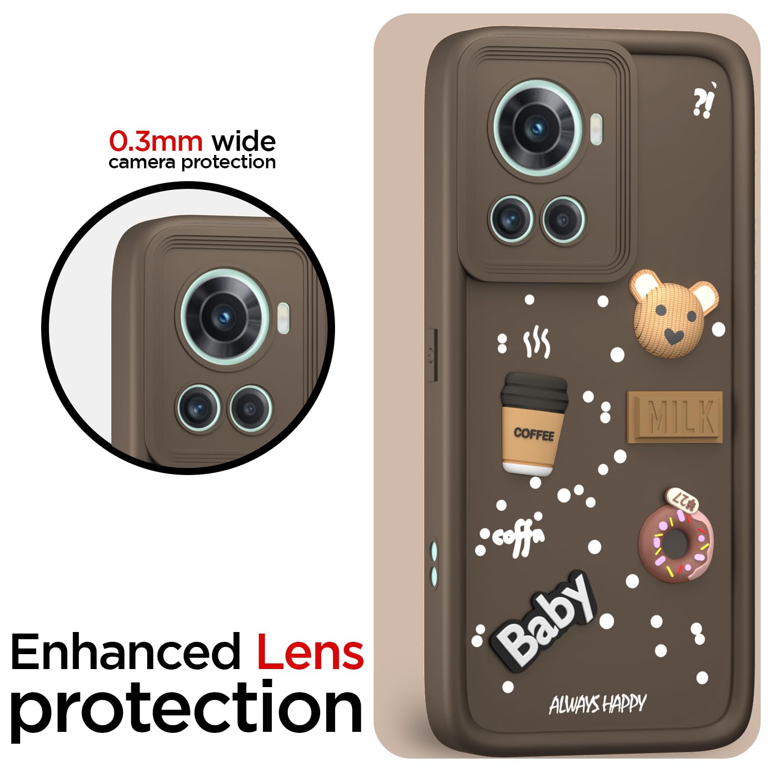 Pikkme OnePlus 10R 5G Cute Fun Cartoon 3D Bear Coffee Back Cover (Brown)