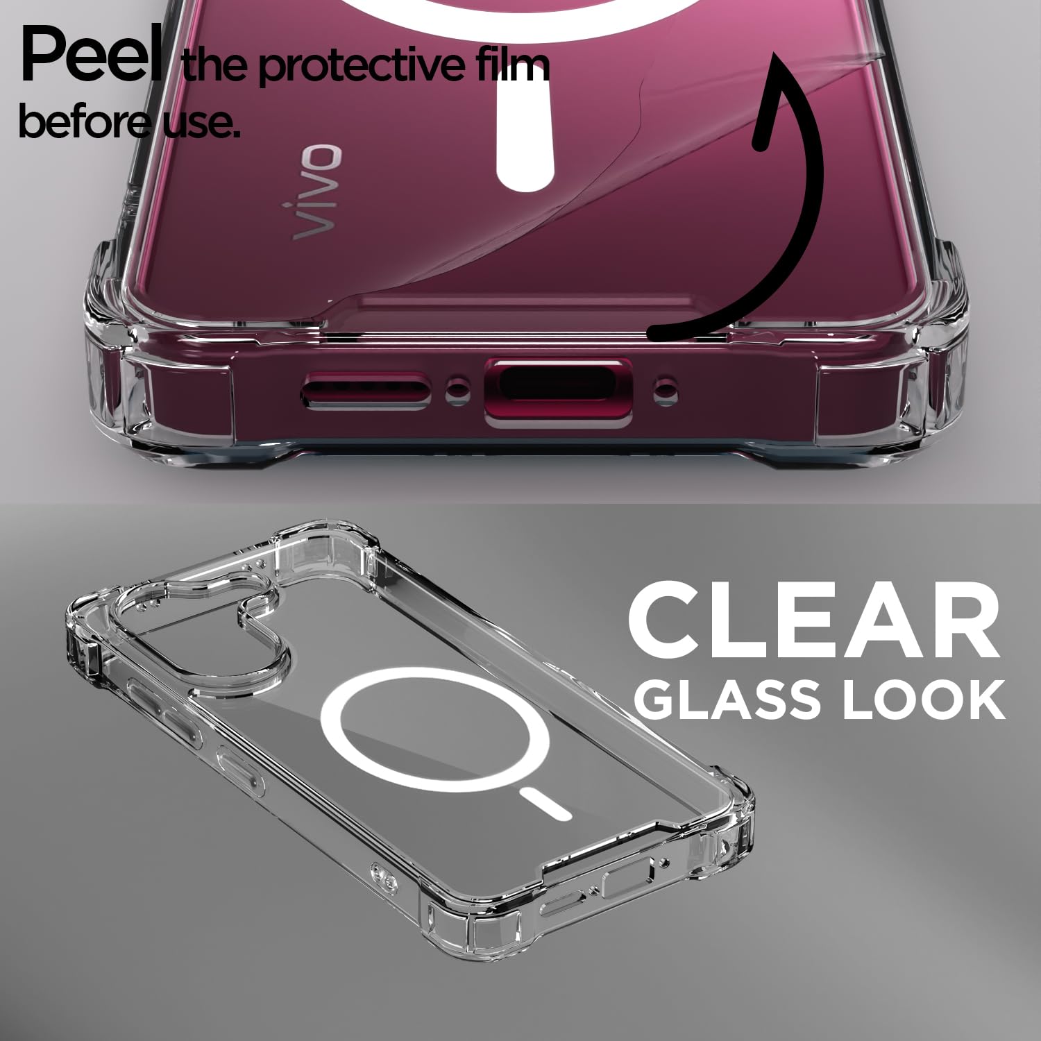 Vivo V60e/V60 5G MagSafe mobile back cover in transparent mag-safe by Pikkme – photo 3