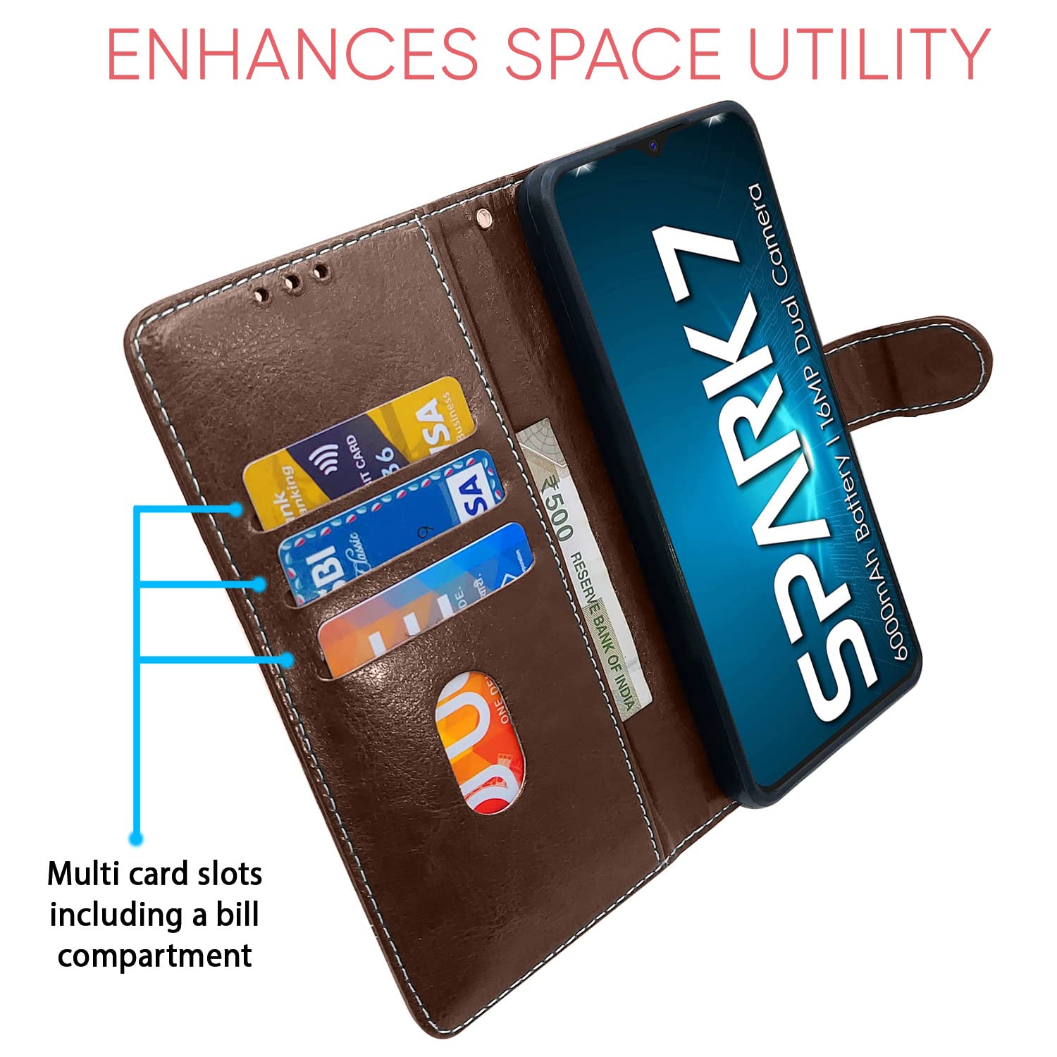 Pikkme Tecno Spark 7/7T Magnetic brown & coffee flip case – photo 3