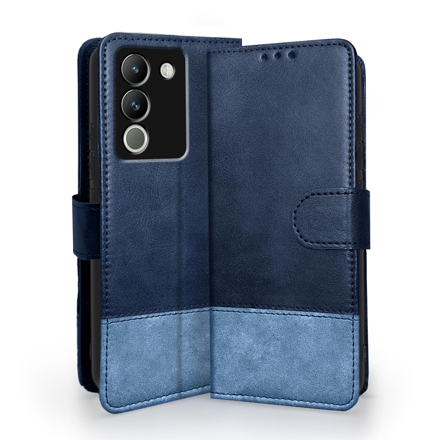 Vivo Y200 5G wallet flip cover in navy & light blue by Pikkme