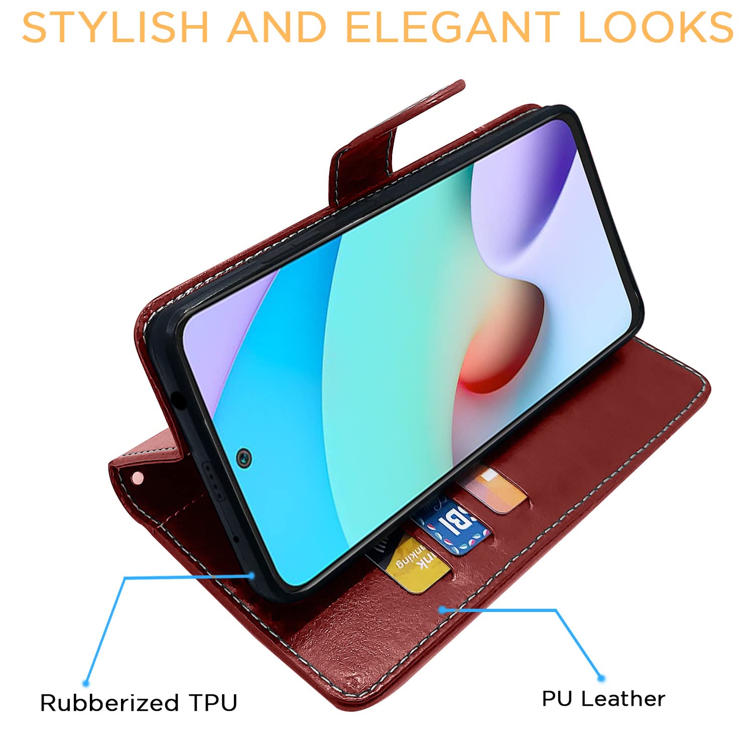 Pikkme Redmi 10 Prime brown & coffee mobile flip cover – photo 5