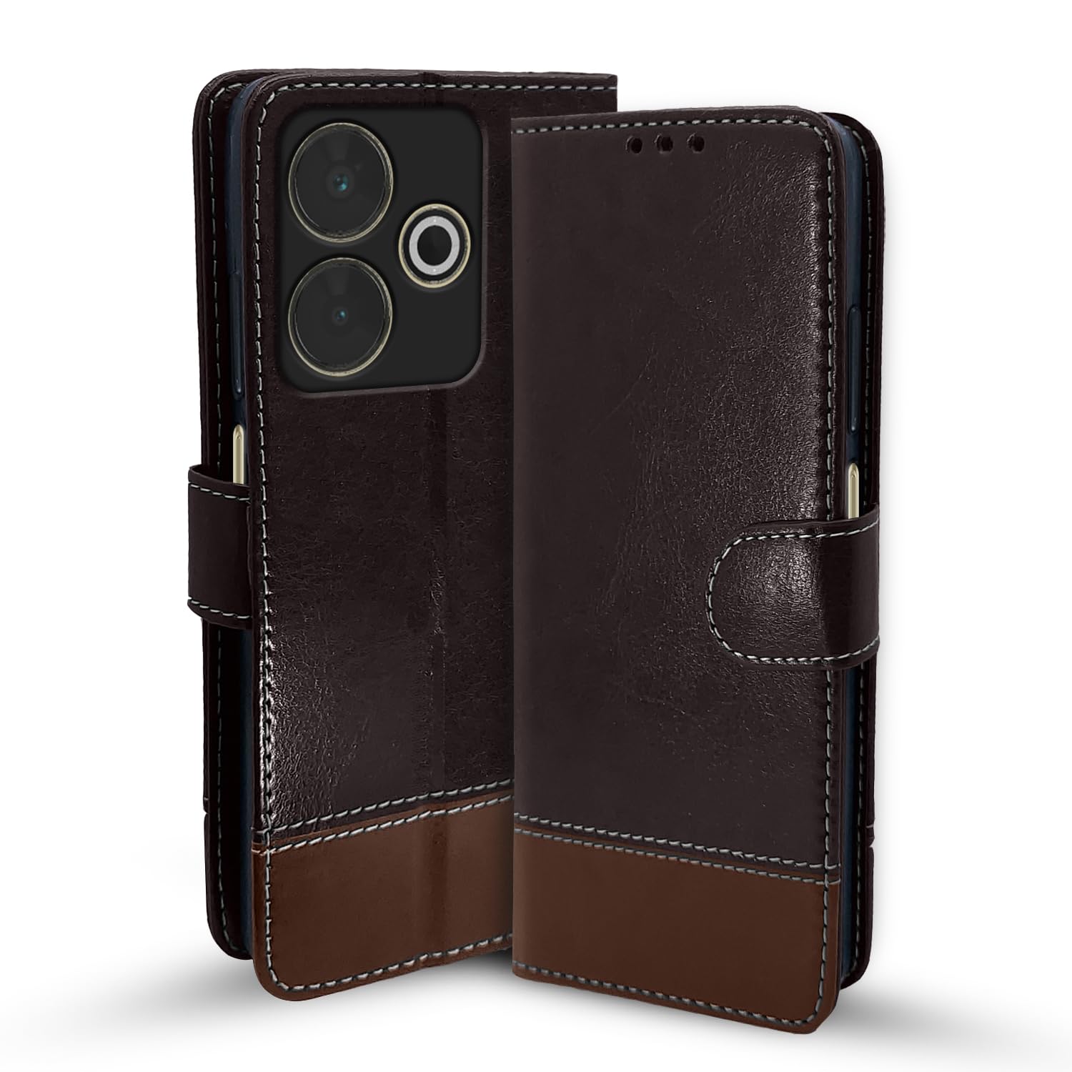Pikkme coffee & brown Magnetic wallet flip cover for Redmi 13/Poco M6 Plus 5G