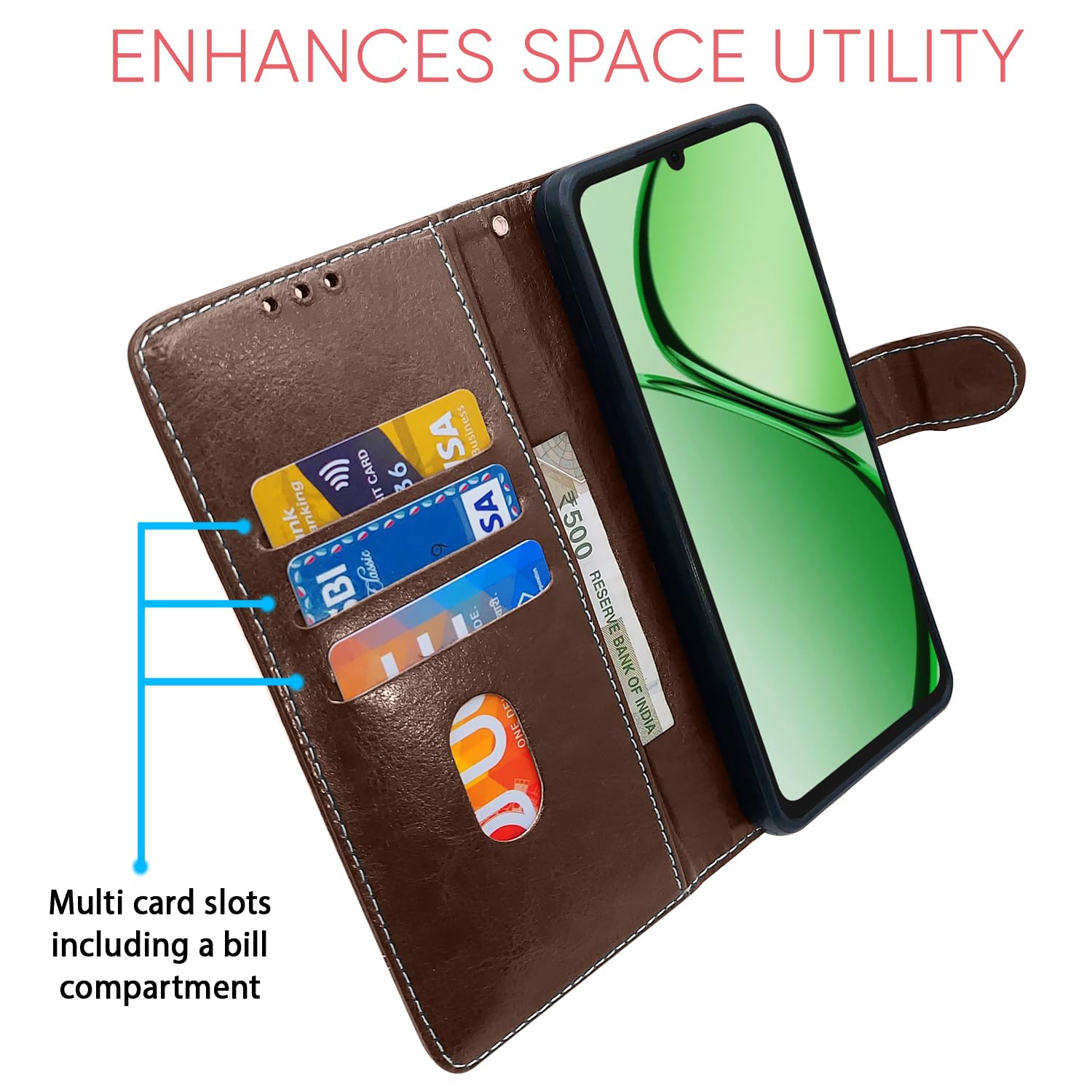 Brown & coffee wallet flip cover for Realme C63 4G – Pikkme – photo 5
