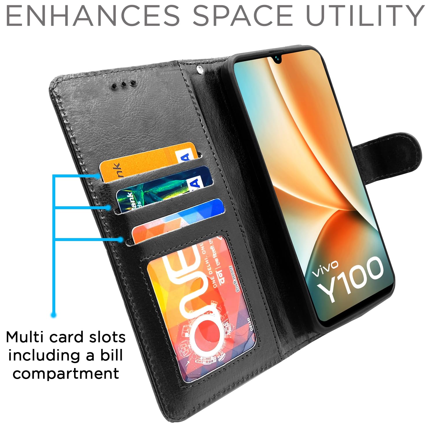 Pikkme black mobile flip cover for Vivo Y100 5G – photo 2