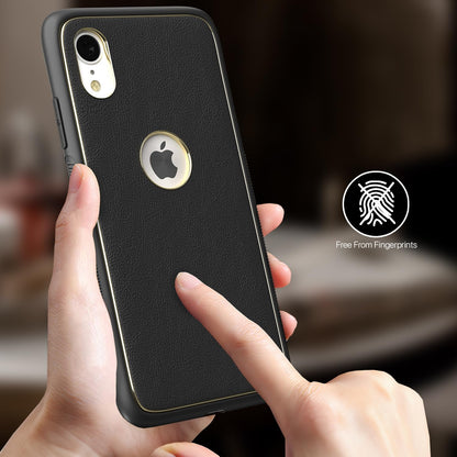 Pikkme iPhone XR Gold Electroplated Premium Leather Chrome Back Cover (Black)
