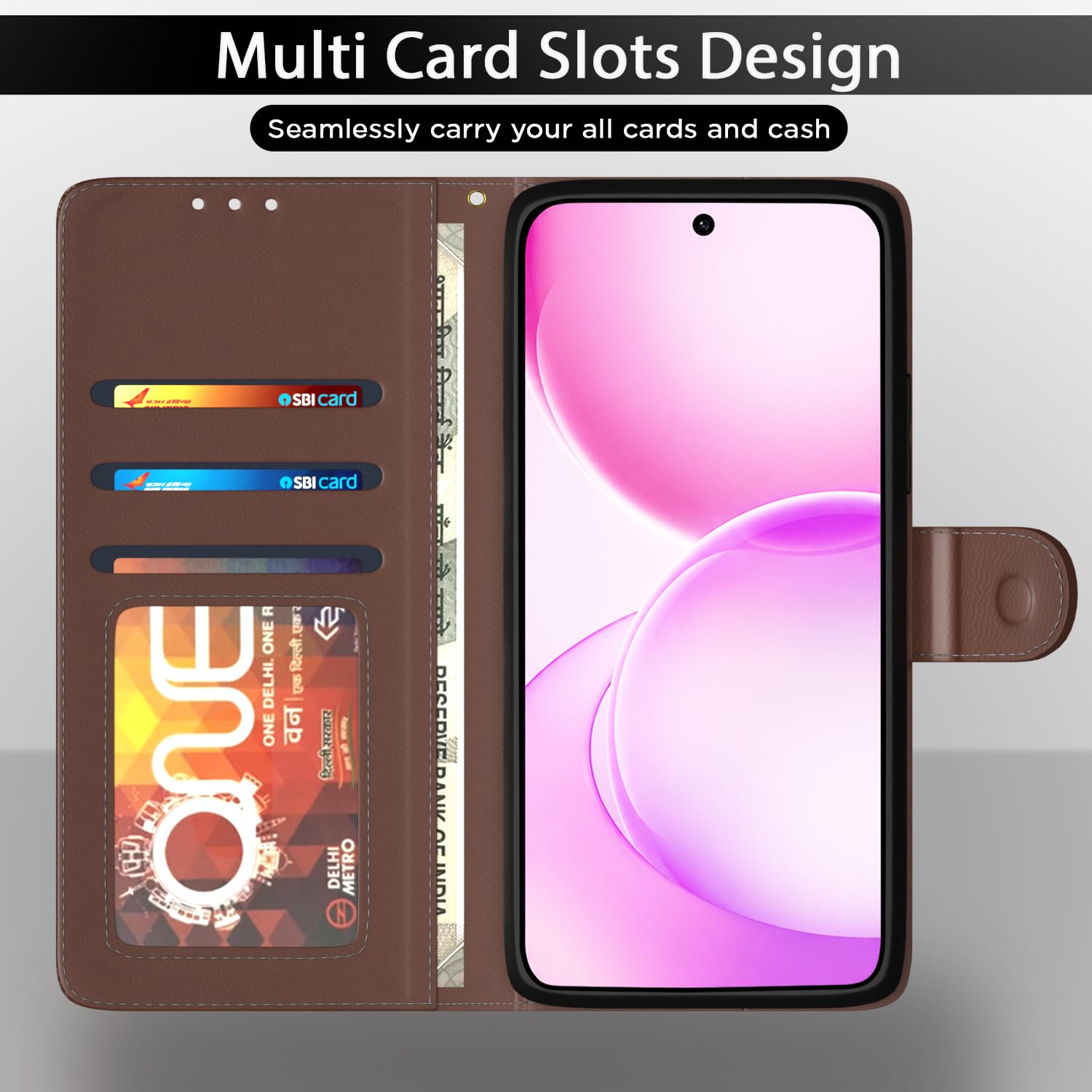 Oppo Reno 16 5G wallet flip cover in tan by Pikkme – photo 5