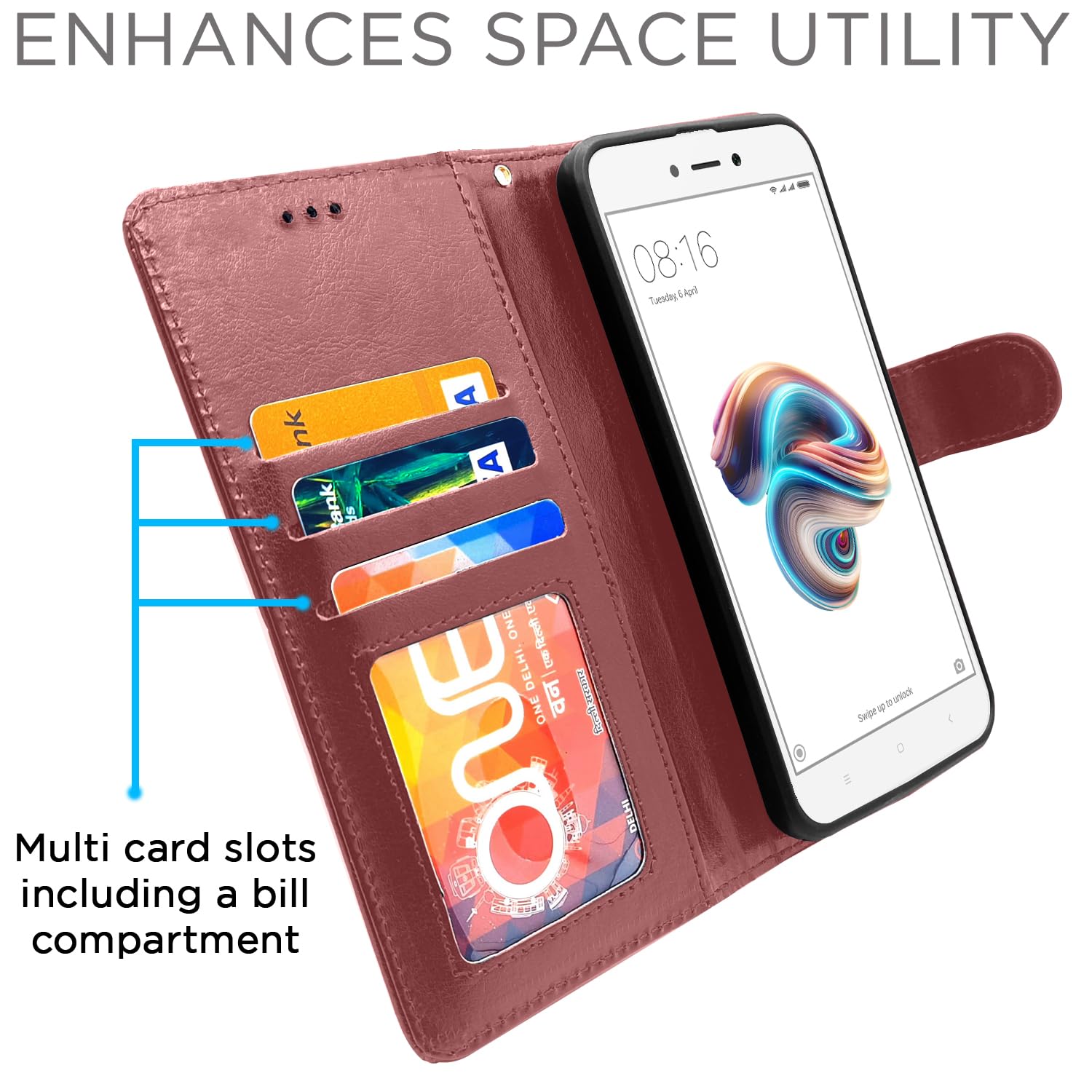 Pikkme Redmi 5A Vintage Flip Cover (Brown)