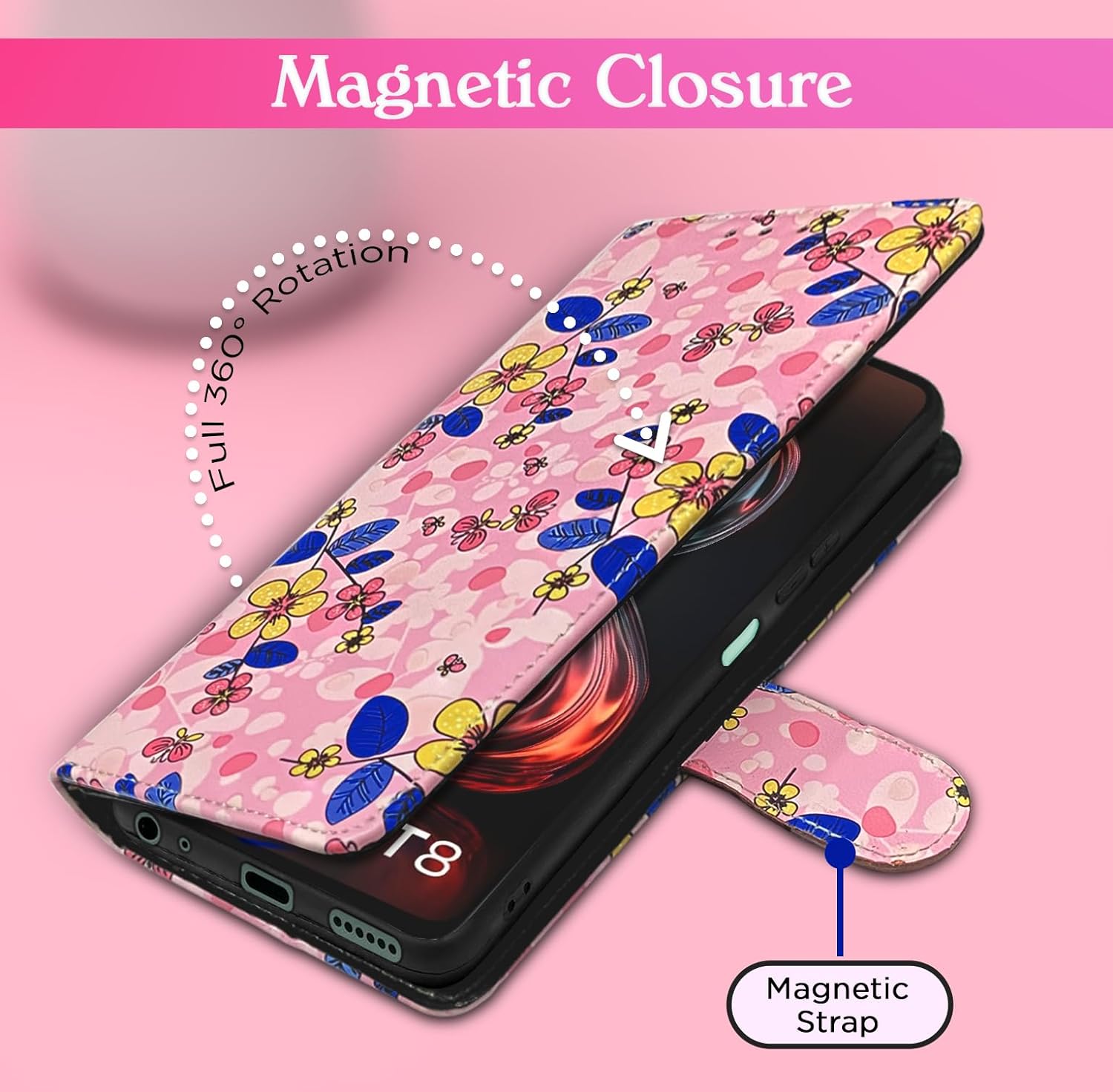 Pikkme Infinix Smart 8 HD Flower Flip Cover (Pink)