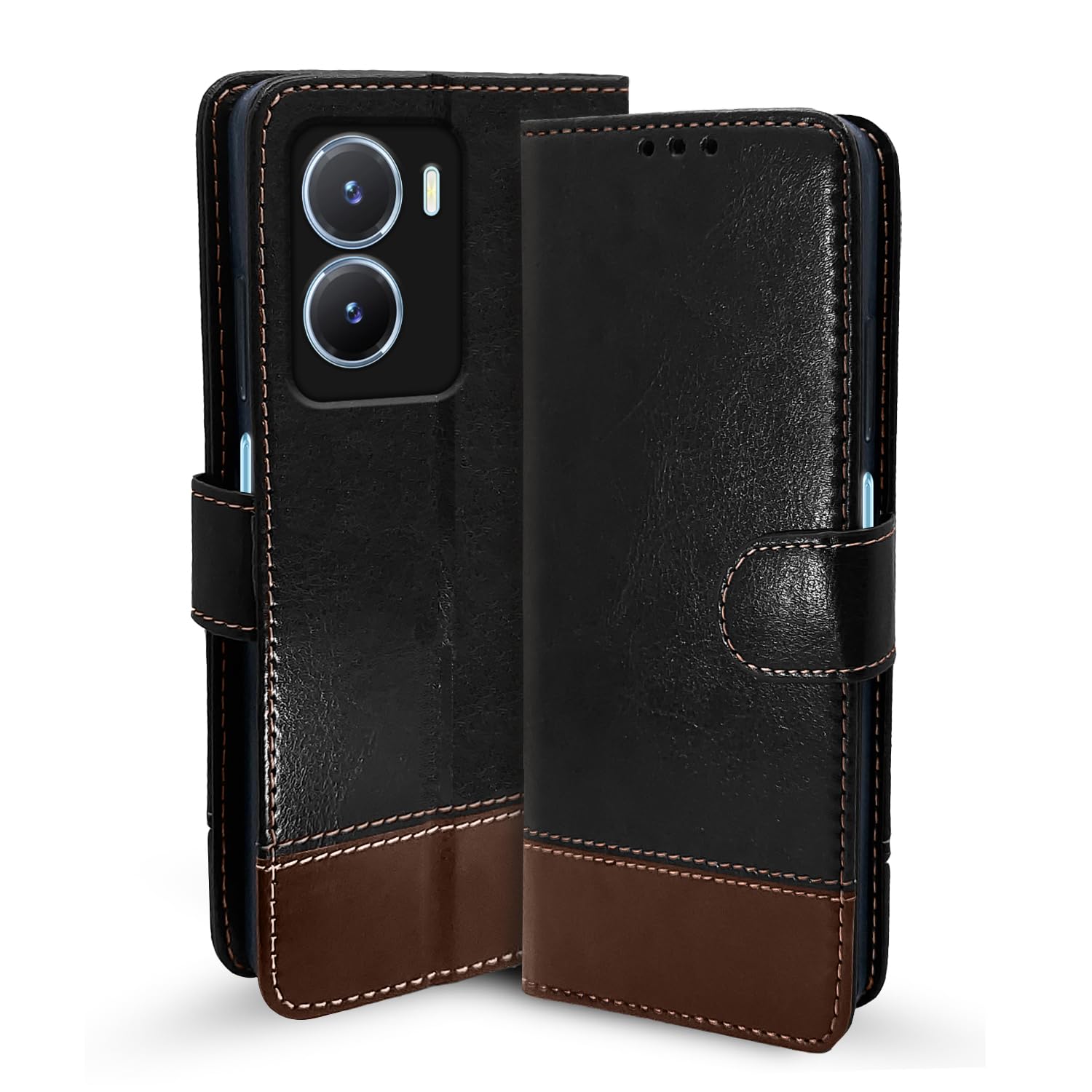Pikkme Vivo T2X/Y16/Y56 5G black & brown wallet flip cover