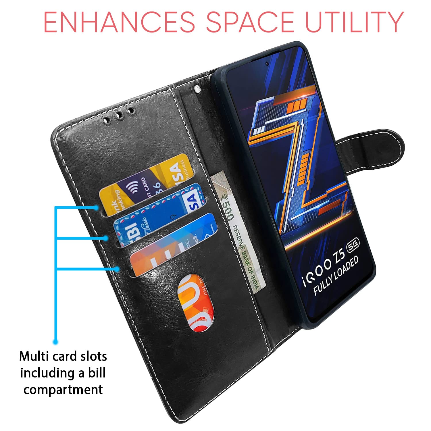 iQOO Z5 5G wallet flip cover in black & brown by Pikkme – photo 3