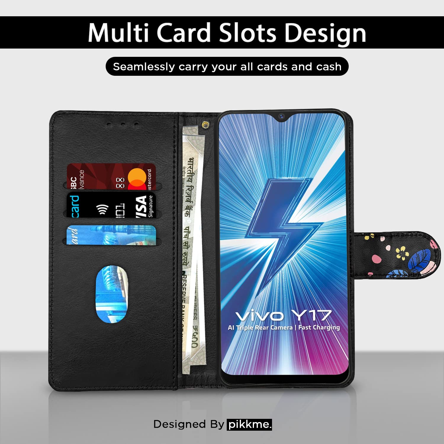 Black flower Wallet wallet flip cover for Vivo Y12/Y15/Y17/U10 – Pikkme – photo 2