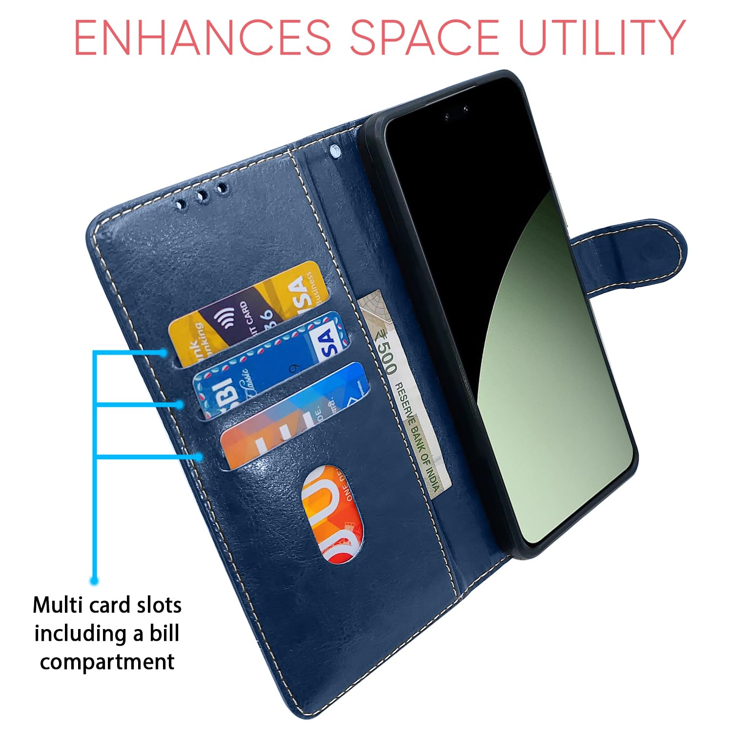 Pikkme blue & brown wallet flip cover for Xiaomi Civi 4 Pro/14 Civi 5G – photo 4