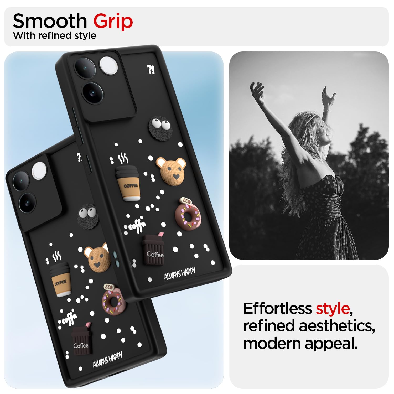 Pikkme iQOO Z7 Pro 5G Cute Fun Cartoon 3D Bear Coffee Back Cover (Black)