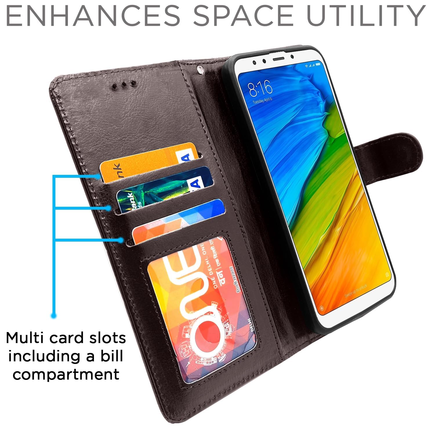 Redmi 5 Wallet mobile flip cover in coffee by Pikkme – photo 5