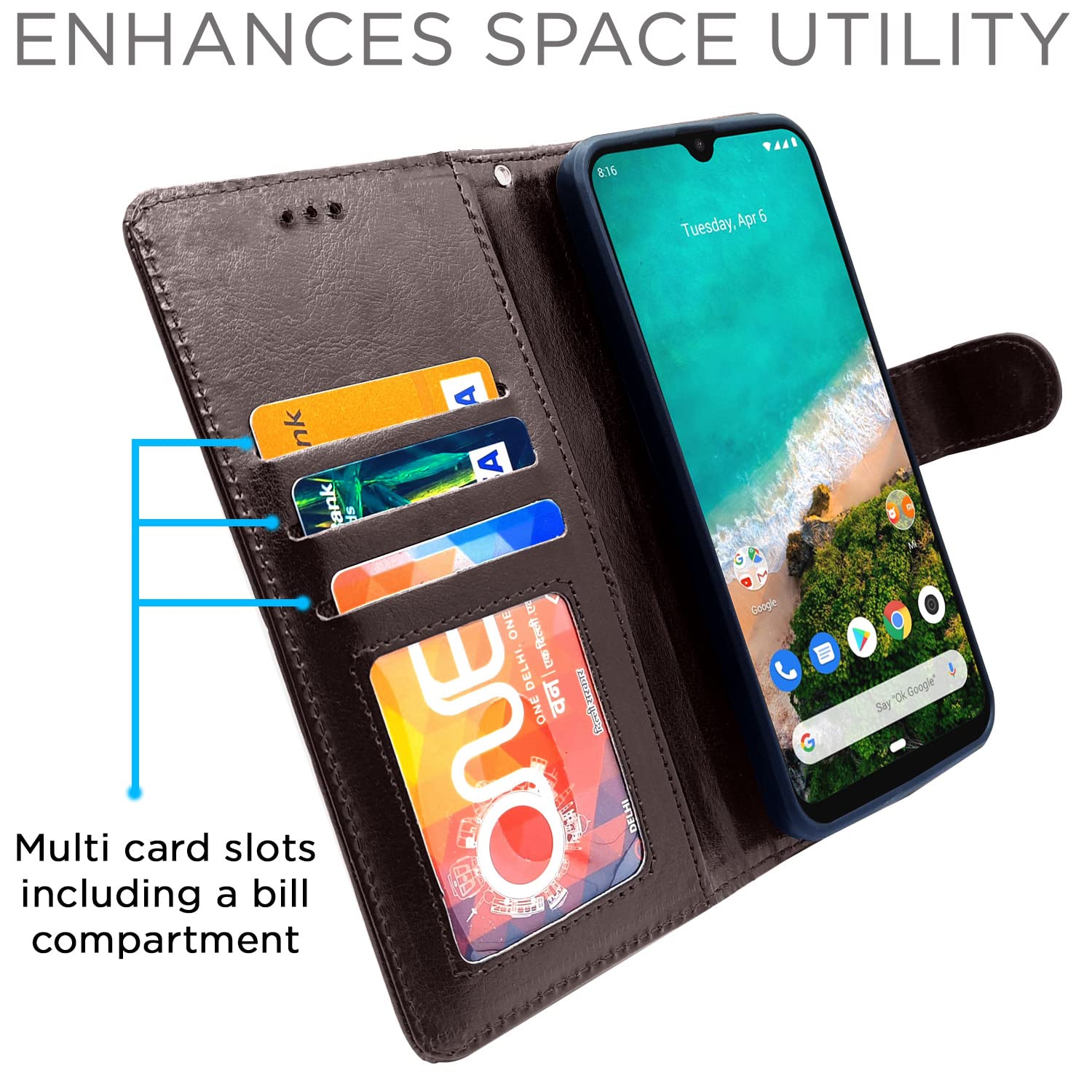 Pikkme Mi A3 Vintage Flip Cover (Coffee)