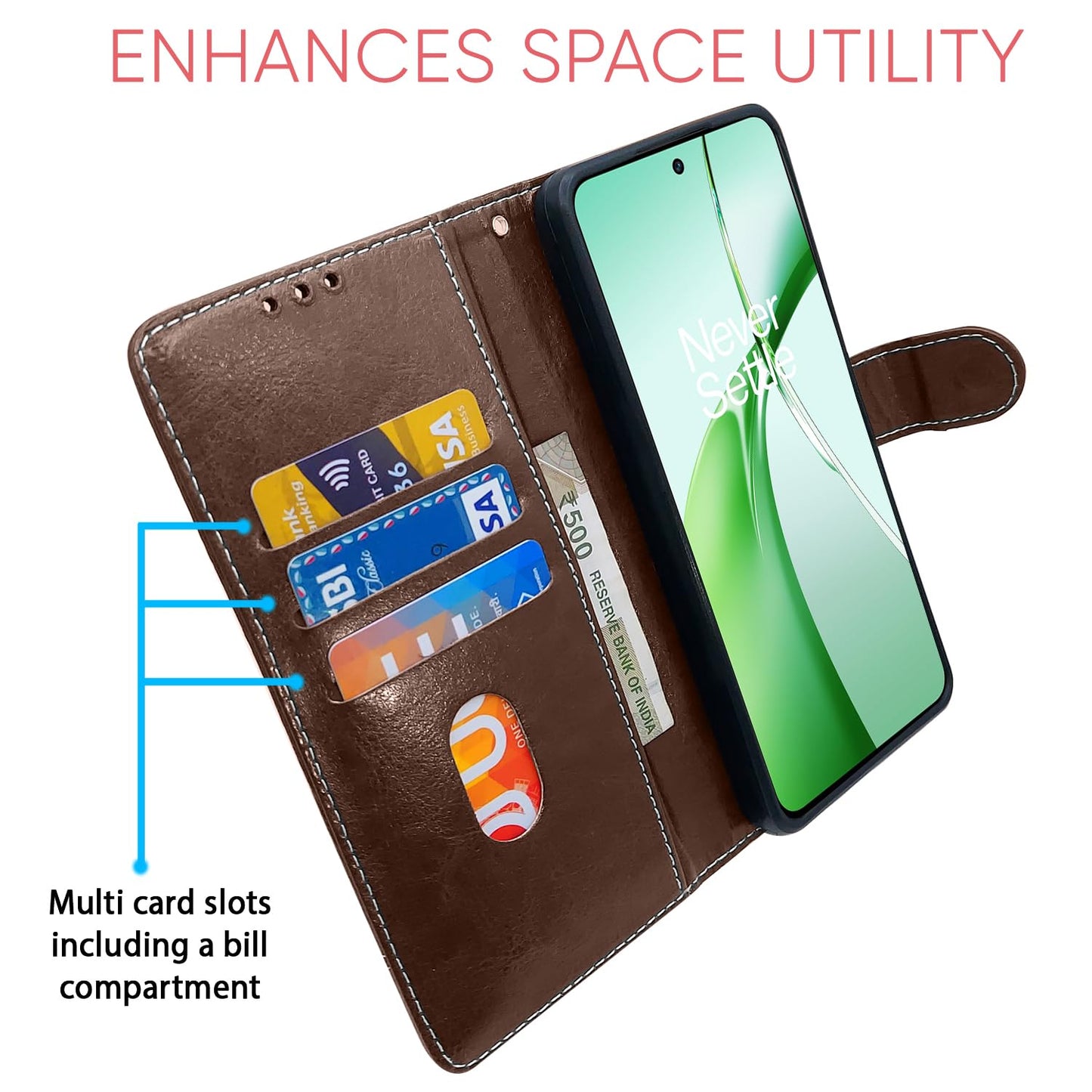 Pikkme OnePlus Nord Ce 4 5GContrast Flip Cover (Brown)