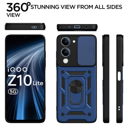 Pikkme Vivo T4 Lite 5G / iQOO Z10 Lite 5G / Vivo Y04 4G / Vivo Y19 5G D10 Tough Armor Back Cover (Blue)