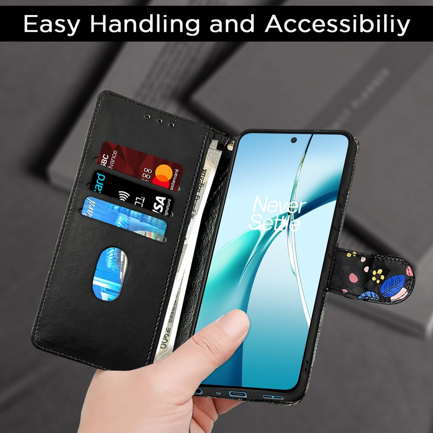 Pikkme OnePlus Nord CE 4 Lite 5G Wallet black flower flip case – photo 7