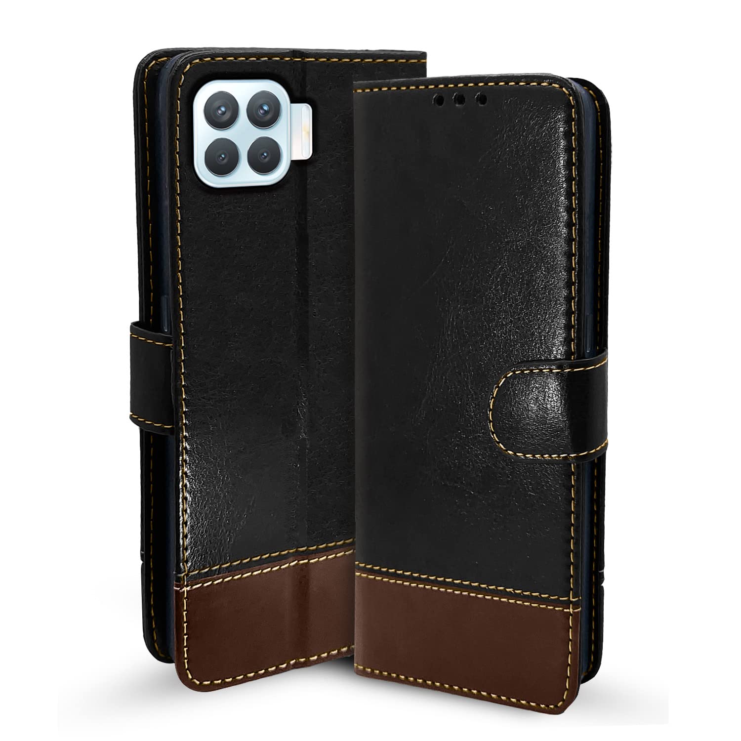 Pikkme black & brown flip cover for Oppo F17 Pro