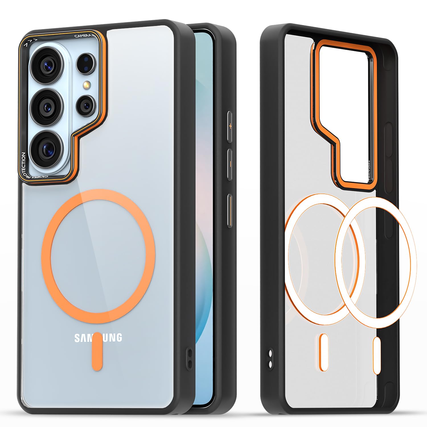 Black & orange mag-safe MagSafe back cover for Samsung S26 Ultra 5G – Pikkme