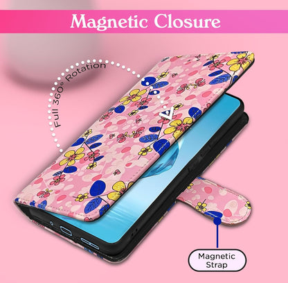 Pikkme OnePlus 12R 5G Flower Flip Cover (Pink)