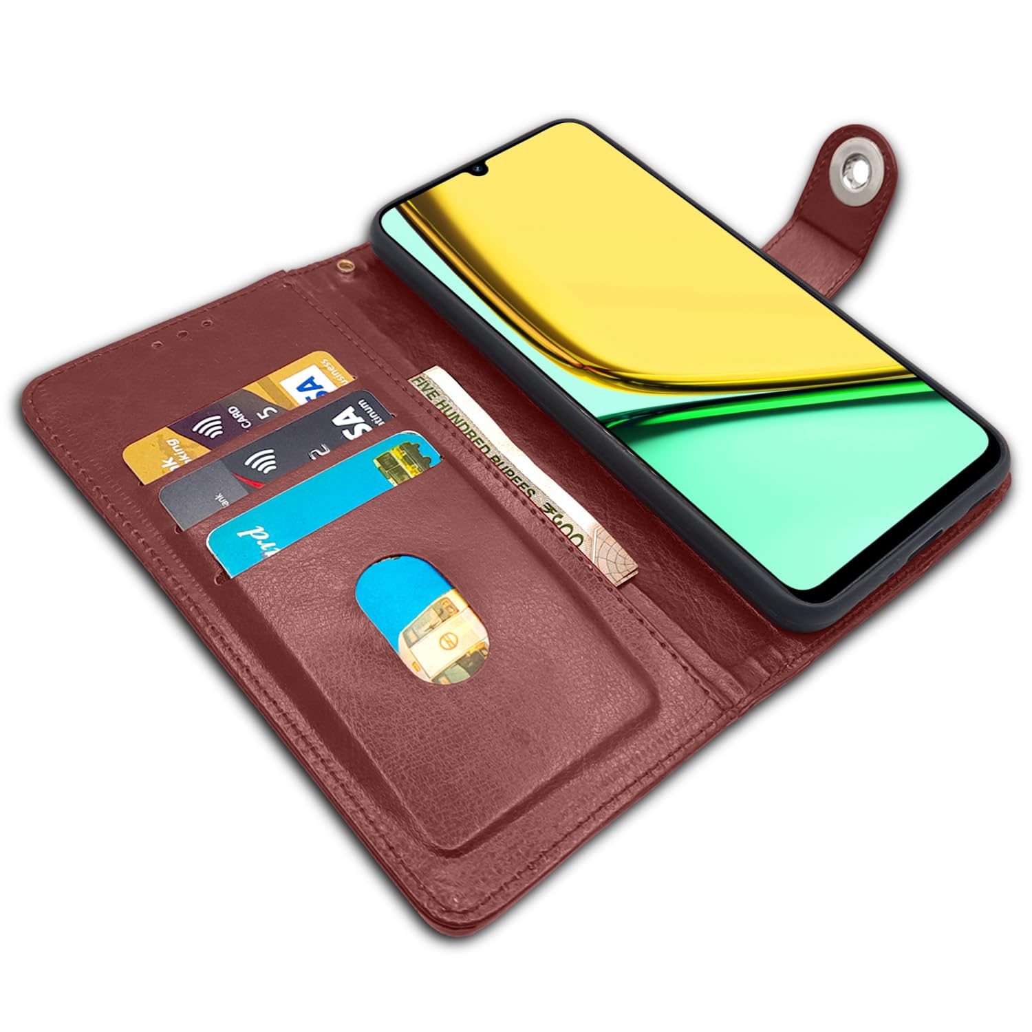 Pikkme Realme C61/Narzo N61 Button brown wallet flip cover – photo 3