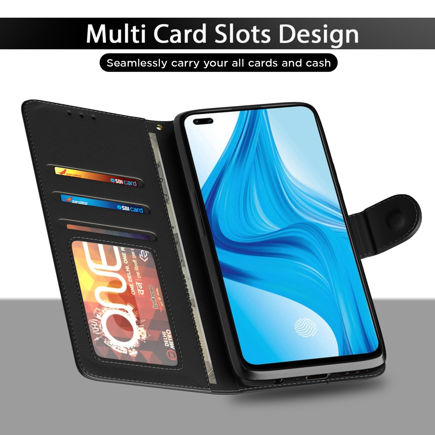 Oppo F17 Pro Wallet wallet flip cover in black by Pikkme – photo 3