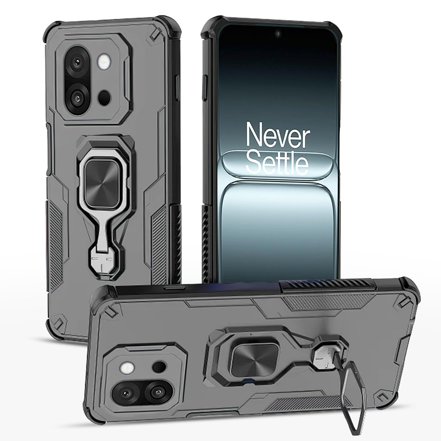 Pikkme OnePlus 13s 5G D15 Tough Armor Kisckstand Back Cover (Black)