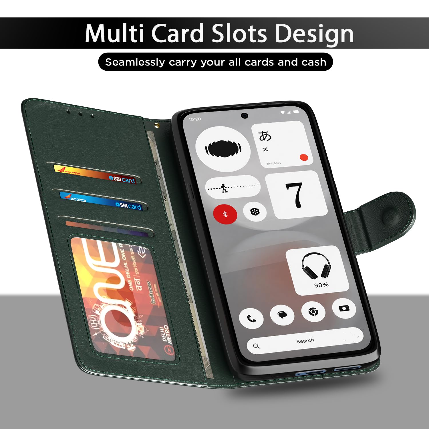 Nothing Phone 4b 5G Wallet flip case in green by Pikkme – photo 5
