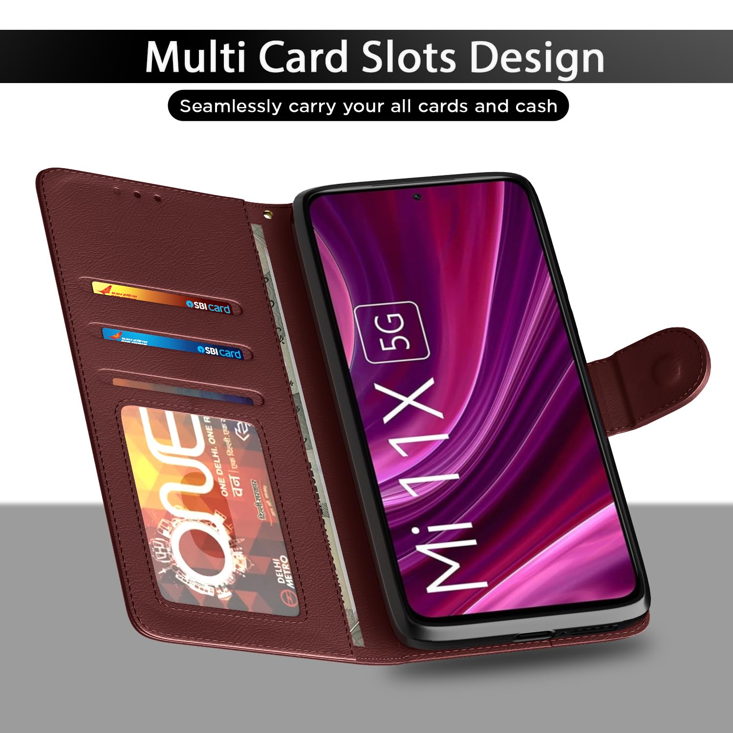 Mi 11x/11x Pro wallet flip cover in brown by Pikkme – photo 5