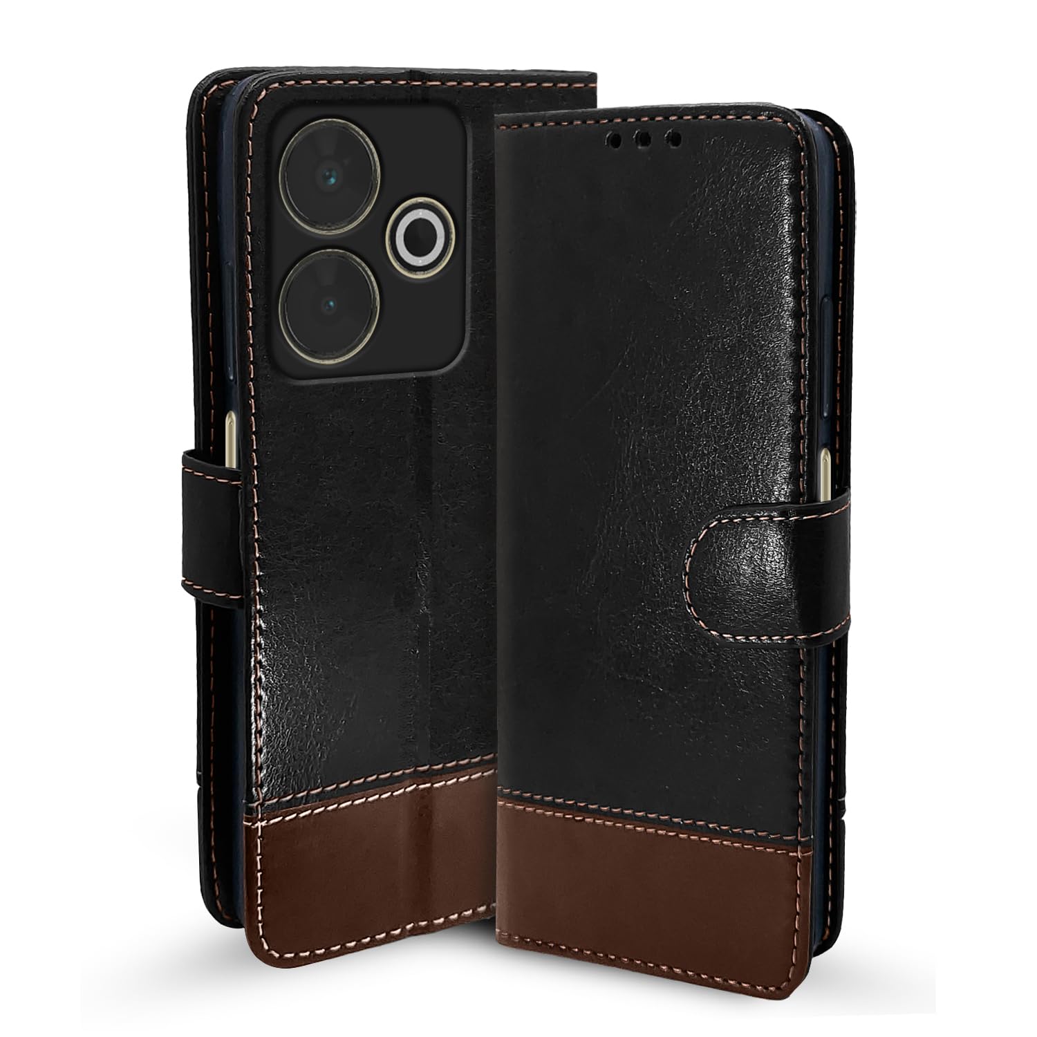 Pikkme black & brown Magnetic wallet flip cover for Redmi 13/Poco M6 Plus 5G