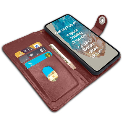 Pikkme Samsung Galaxy M35 5G Button Flip Cover (Brown)